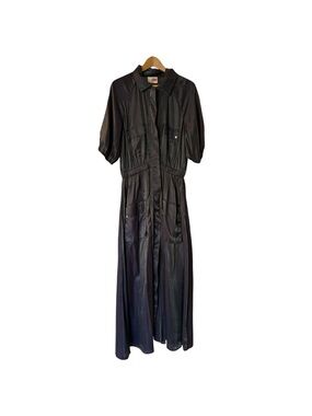 Anthropologie Samant Chauhan Maxi Shirt Dress Utility Black M Metallic Sheen